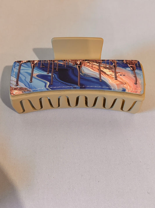Blue and Gold Marble design Sublimation Hairclip