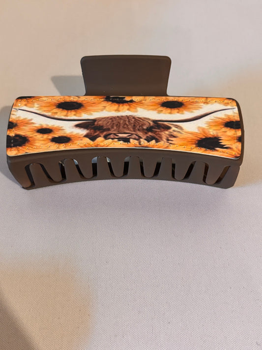 Highland Cow with Sunflowers Sublimation Hairclip