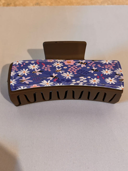 Blue background with Bees Sublimation Hairclip