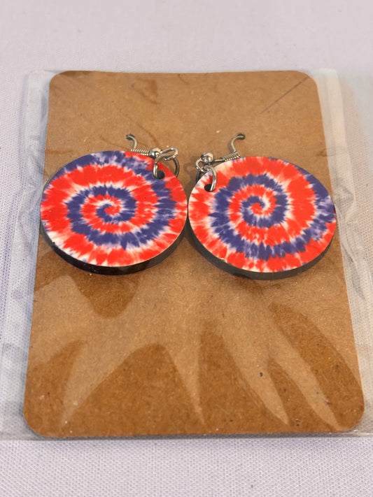Red White and Blue Tye Dye Sublimation Earrings