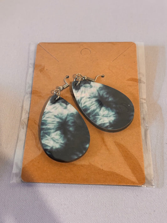 Teal and white Tye dye Style Sublimation Earrings