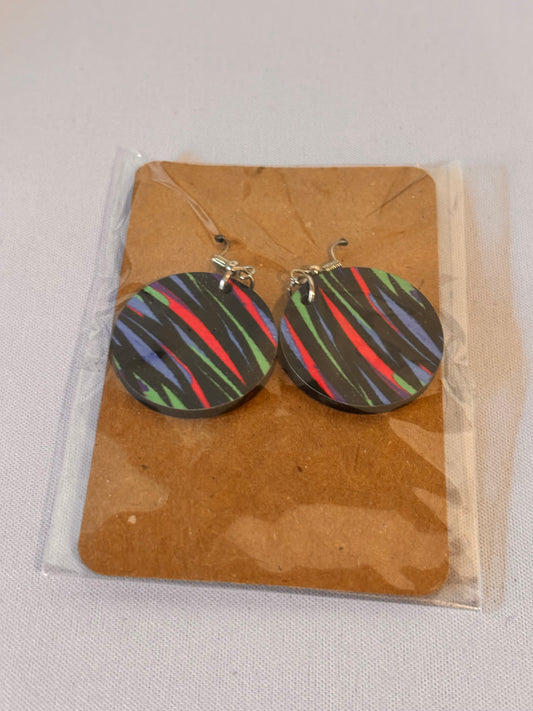 Black with Neon Stripes Sublimation Earrings