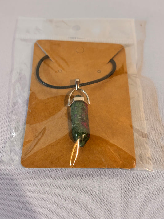 Green with red tones Crystal like stone necklace