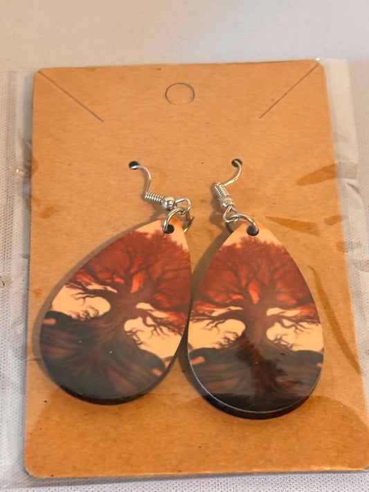 Tree with Shades of Brown Sublimation Earrings