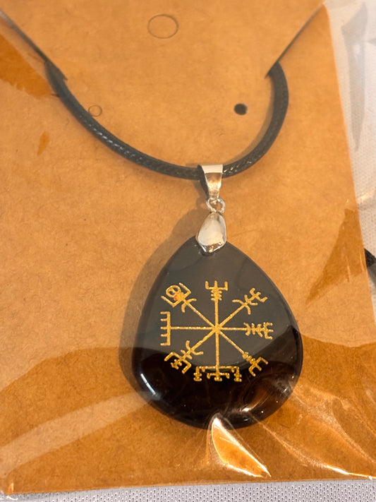 Black Stone with Norse Compass Necklace