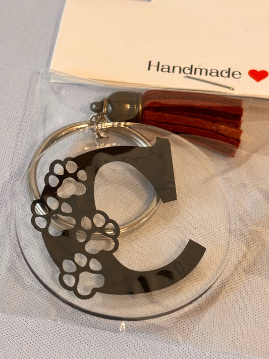 C with Pawprints Keychain