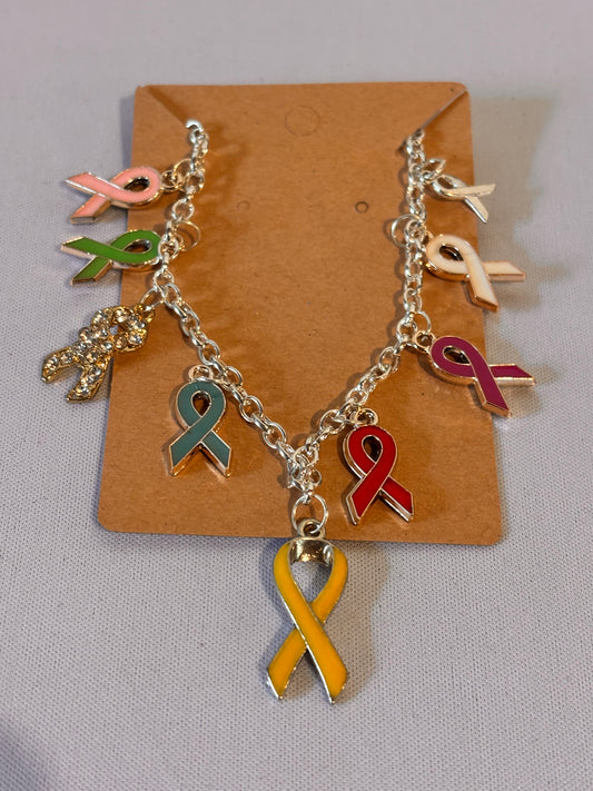 Cancer Ribbon Charm Bracelet