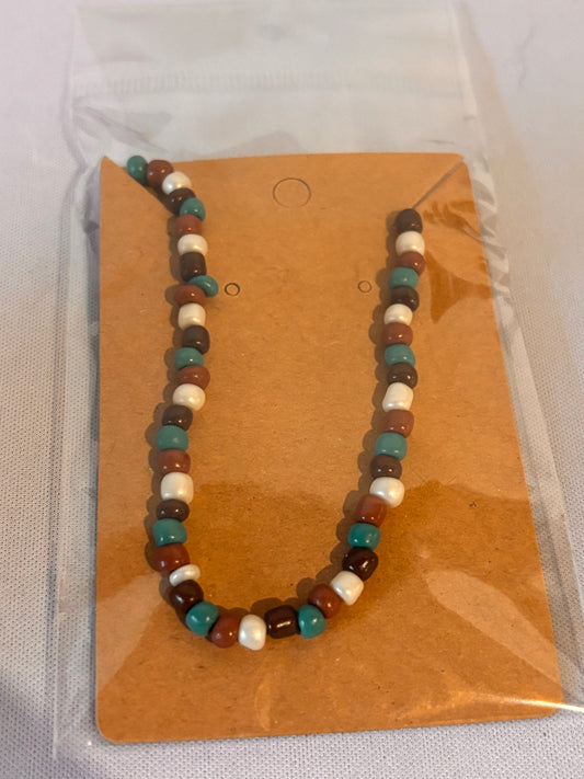Brown, Turquoise, and White Seed Bead Bracelet