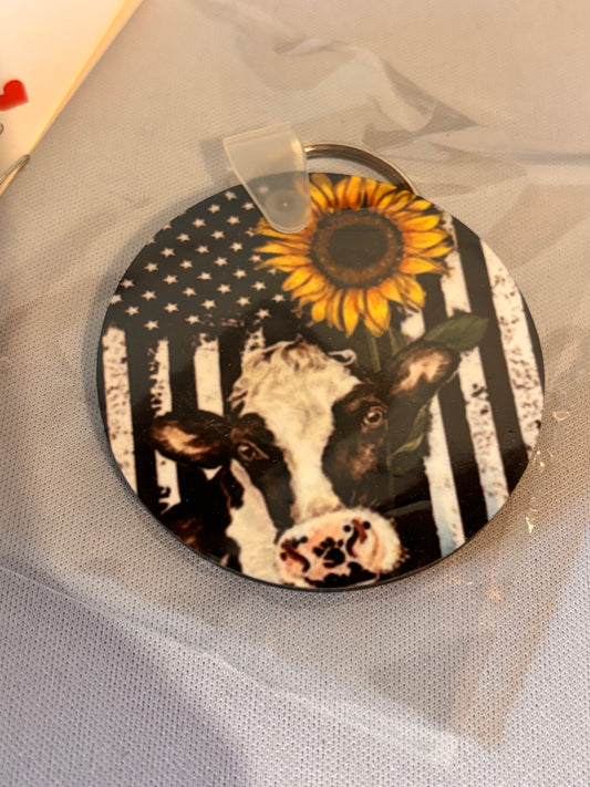 Cow with Sunflower Sublimation Keychain