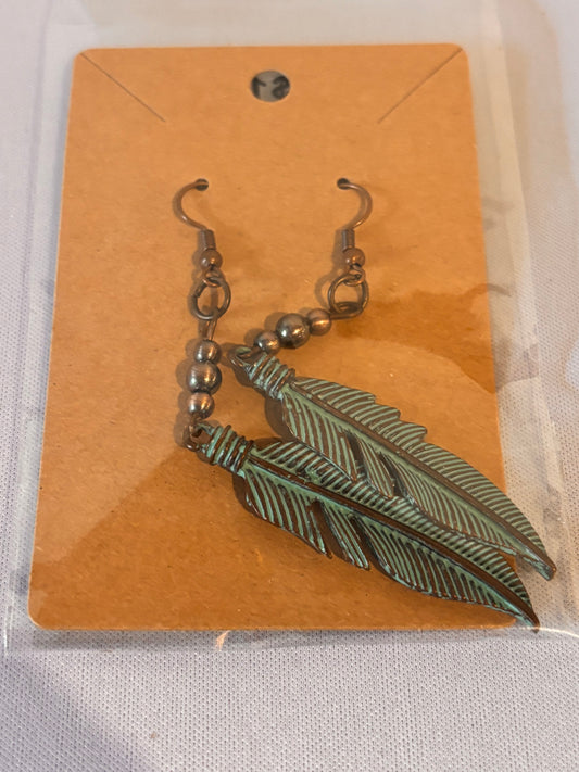 Teal Feather Earrings