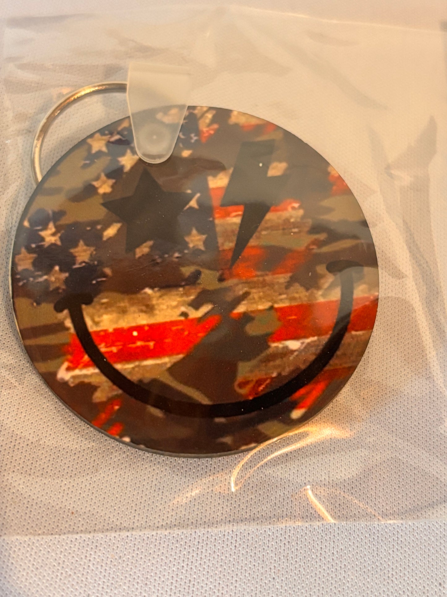American Flag Smiley Sublimation Keychain