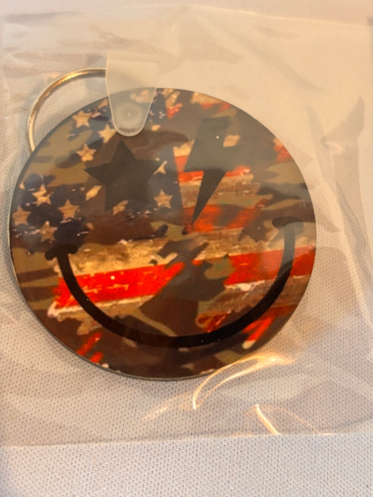 American Flag Smiley Sublimation Keychain