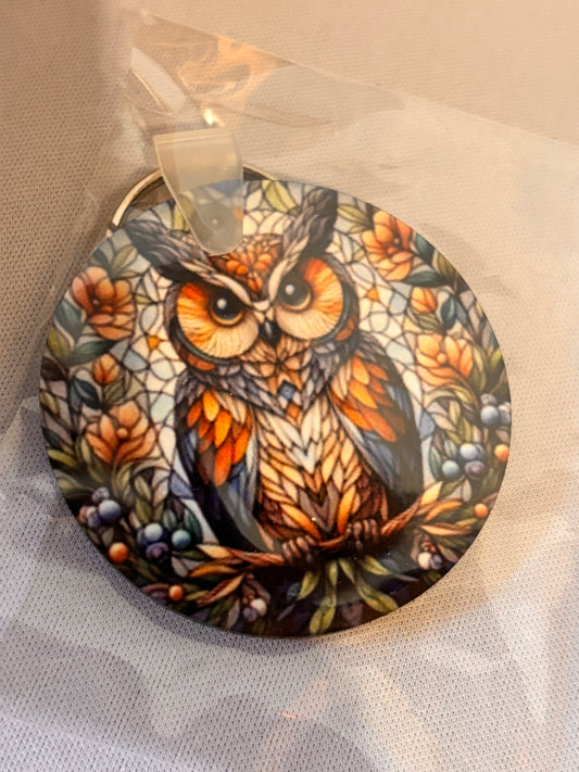 Stain glass Style Owl Sublimation Keychain