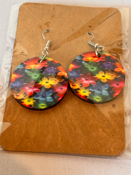 Rainbow colored Little Flowers Sublimation Earrings