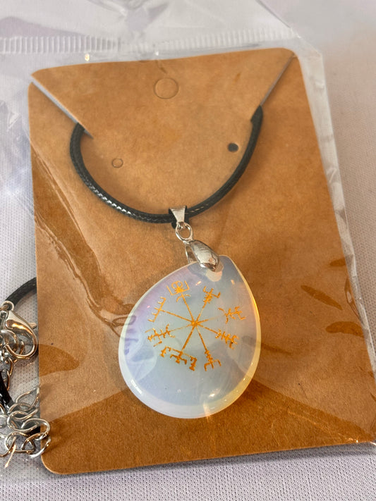 White Gem with Norse Compass necklace