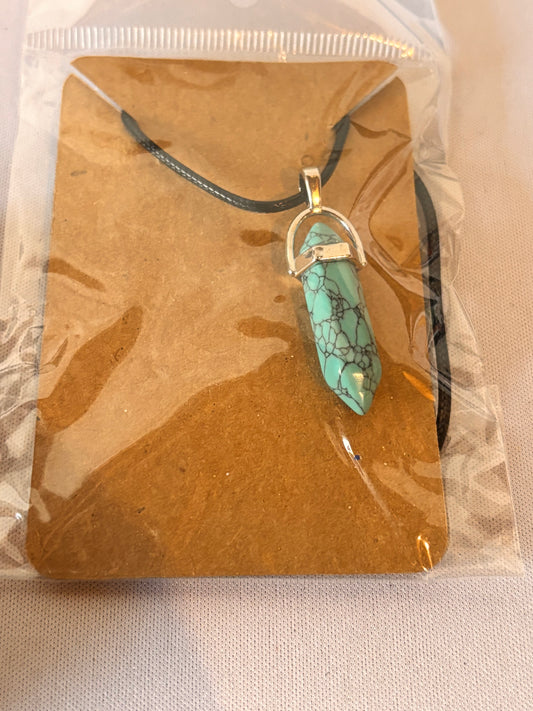 Teal with Black Crystal like Stone Necklace