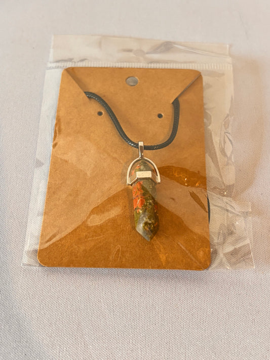 Green with Red hue Crystal like Stone necklace