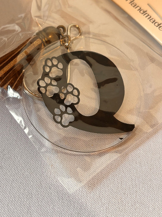 Q with Pawprints vinyl Keychain