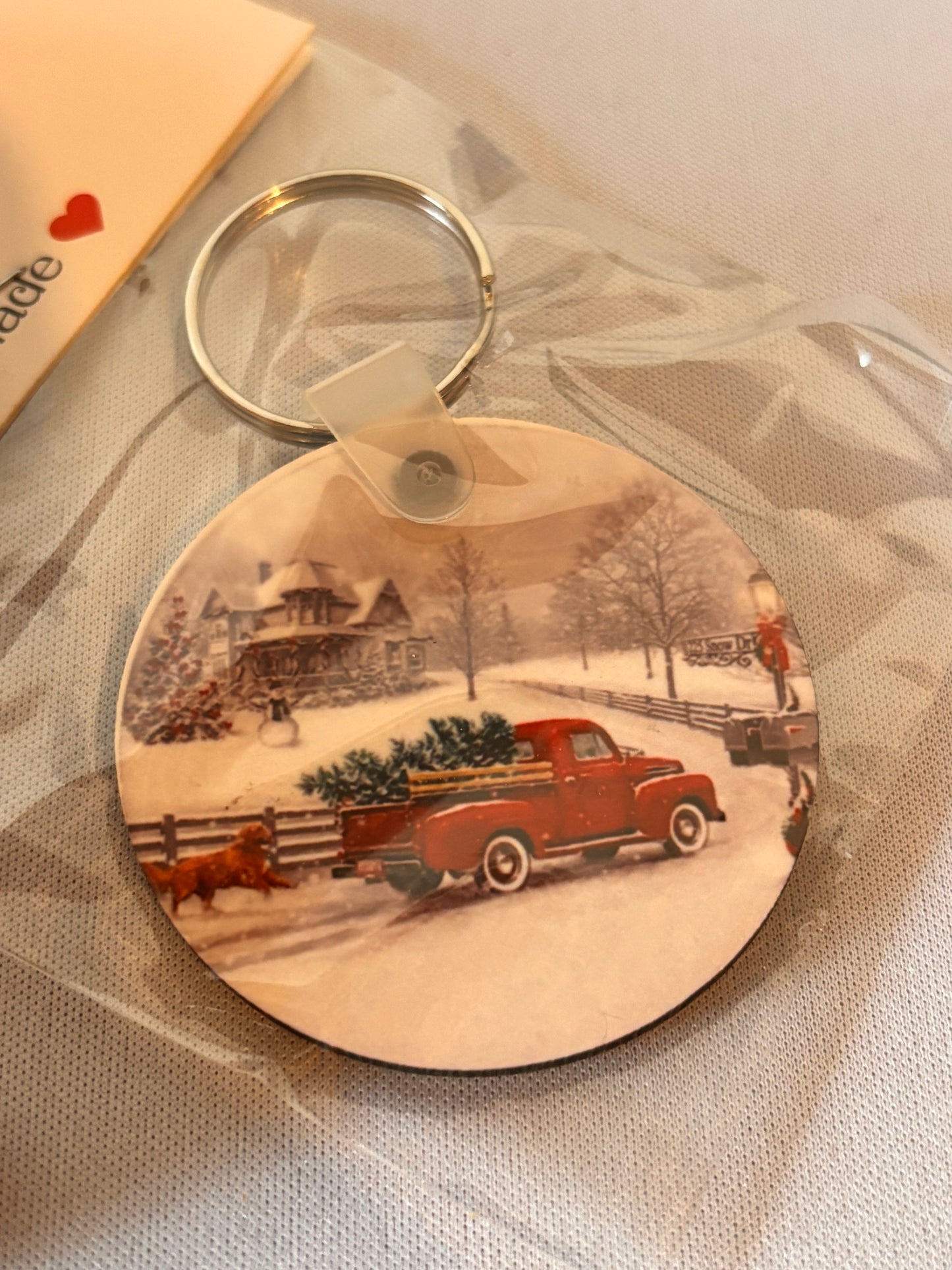 Red Truck and Christmas tree Sublimation Keychain