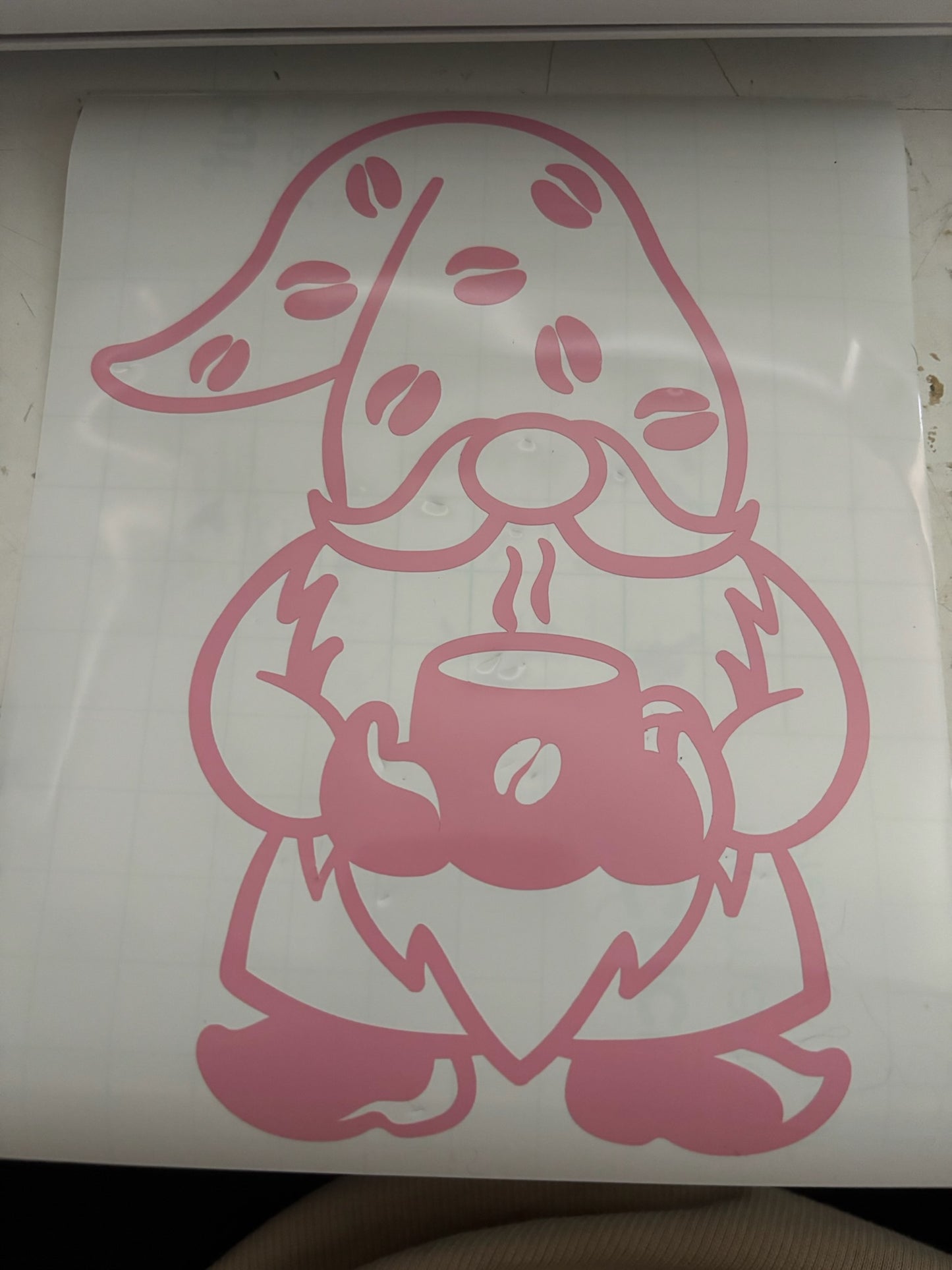 Pink Coffee Loving Gnome Decal
