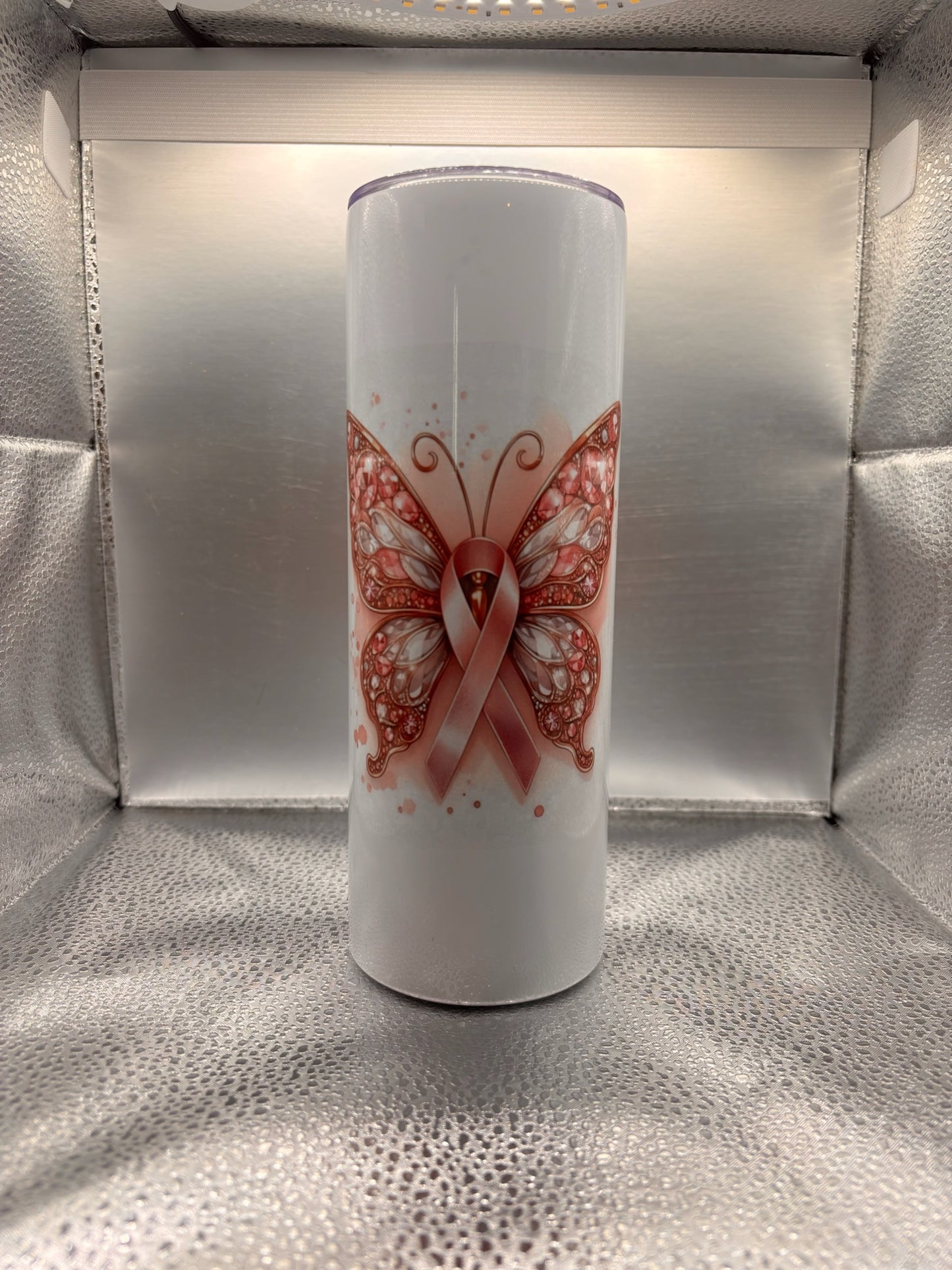 Breast cancer ribbon butterfly 20oz tumbler