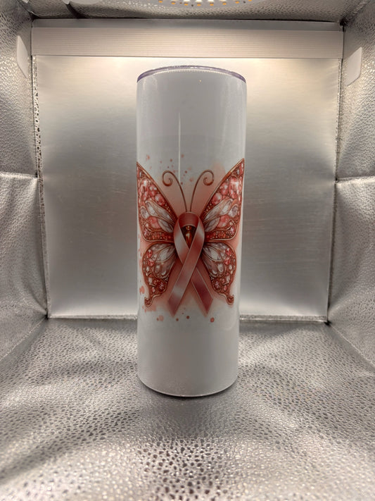 Breast cancer ribbon butterfly 20oz tumbler