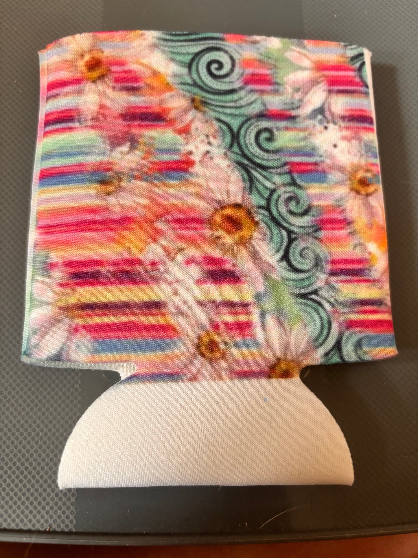 Rainbow with Flowers Can Koozie