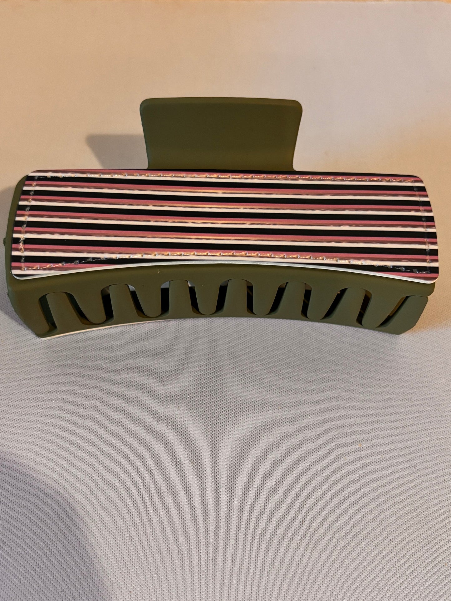 Pink, Black, Gold, and white striped Sublimation Hairclip