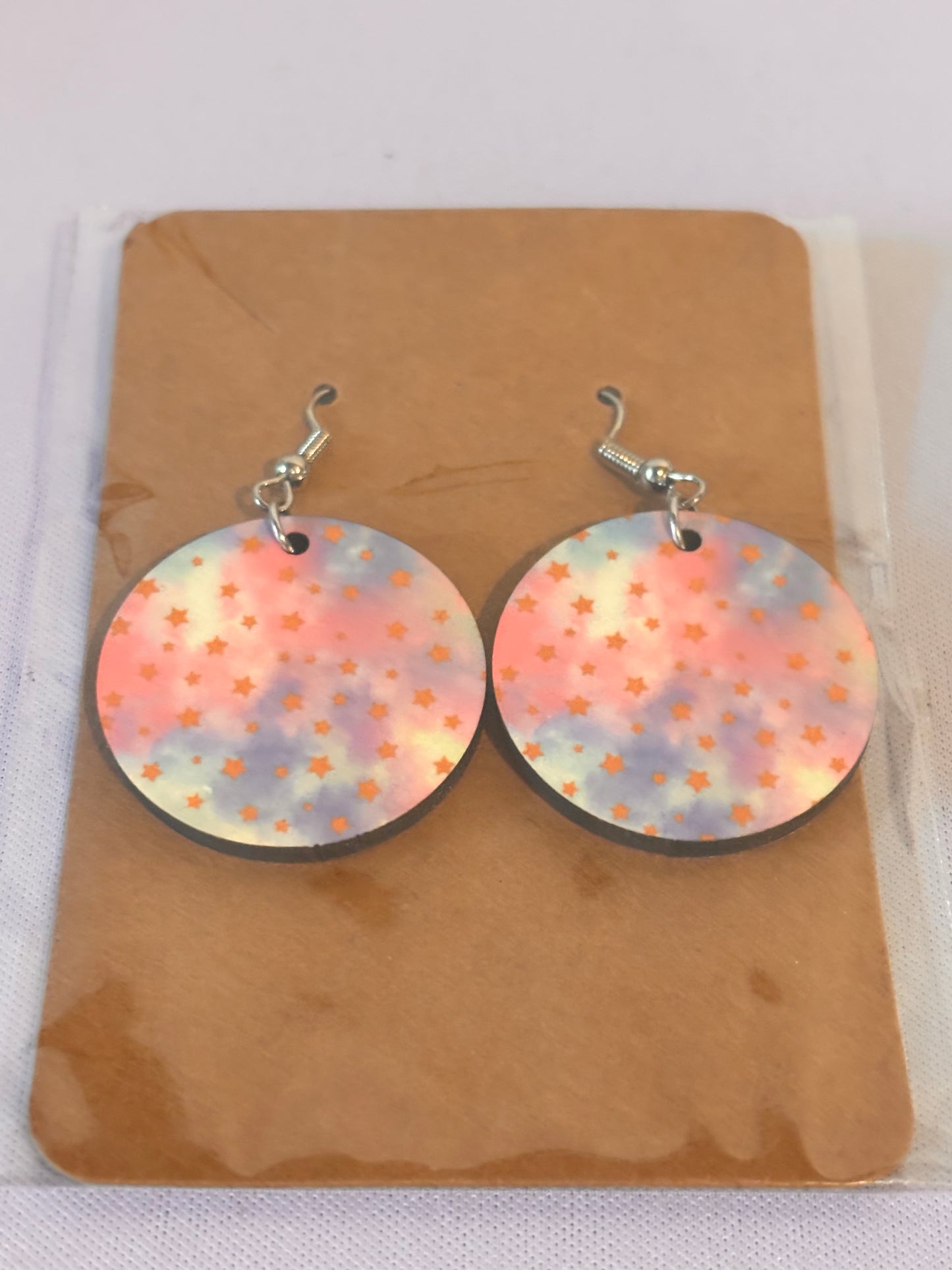 Multi colored clouds with gold stars sublimation earrings