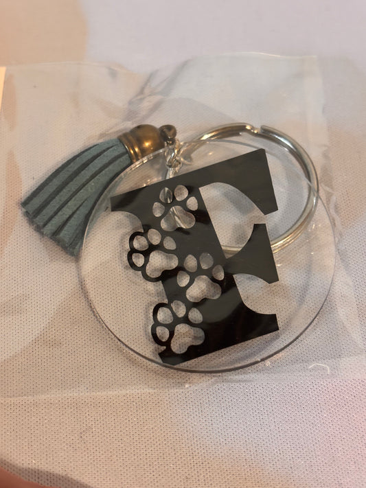 F with Paw Prints Keychain
