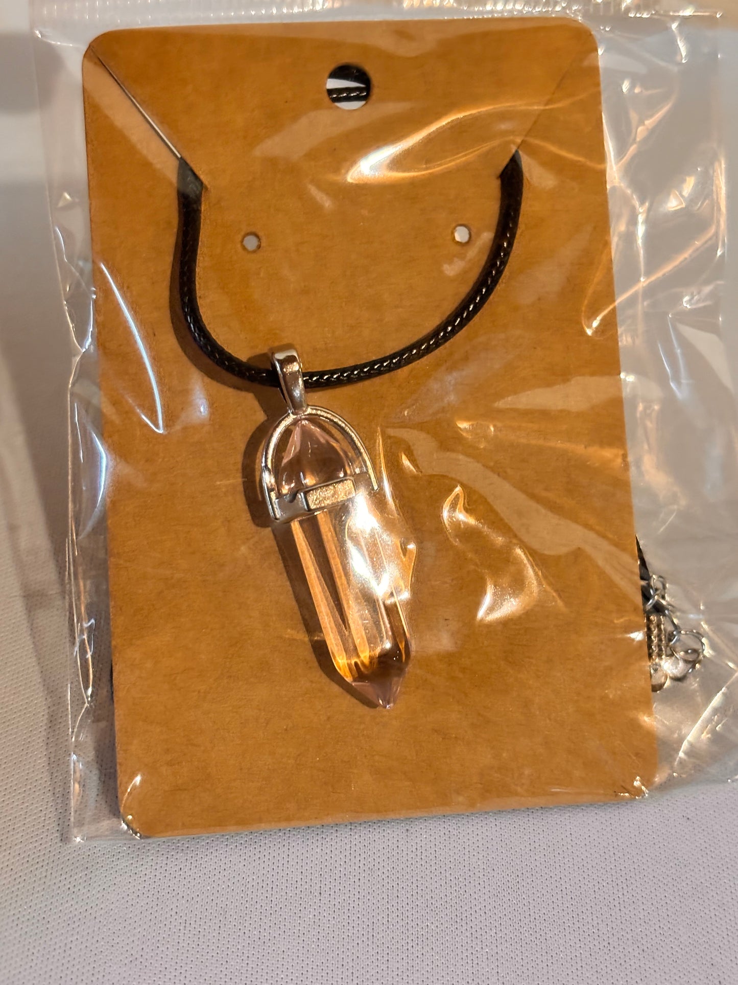 Peach clear Crystal like Stone Necklace