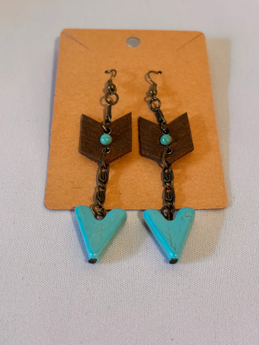 Turquoise with Leather Arrows Earrings