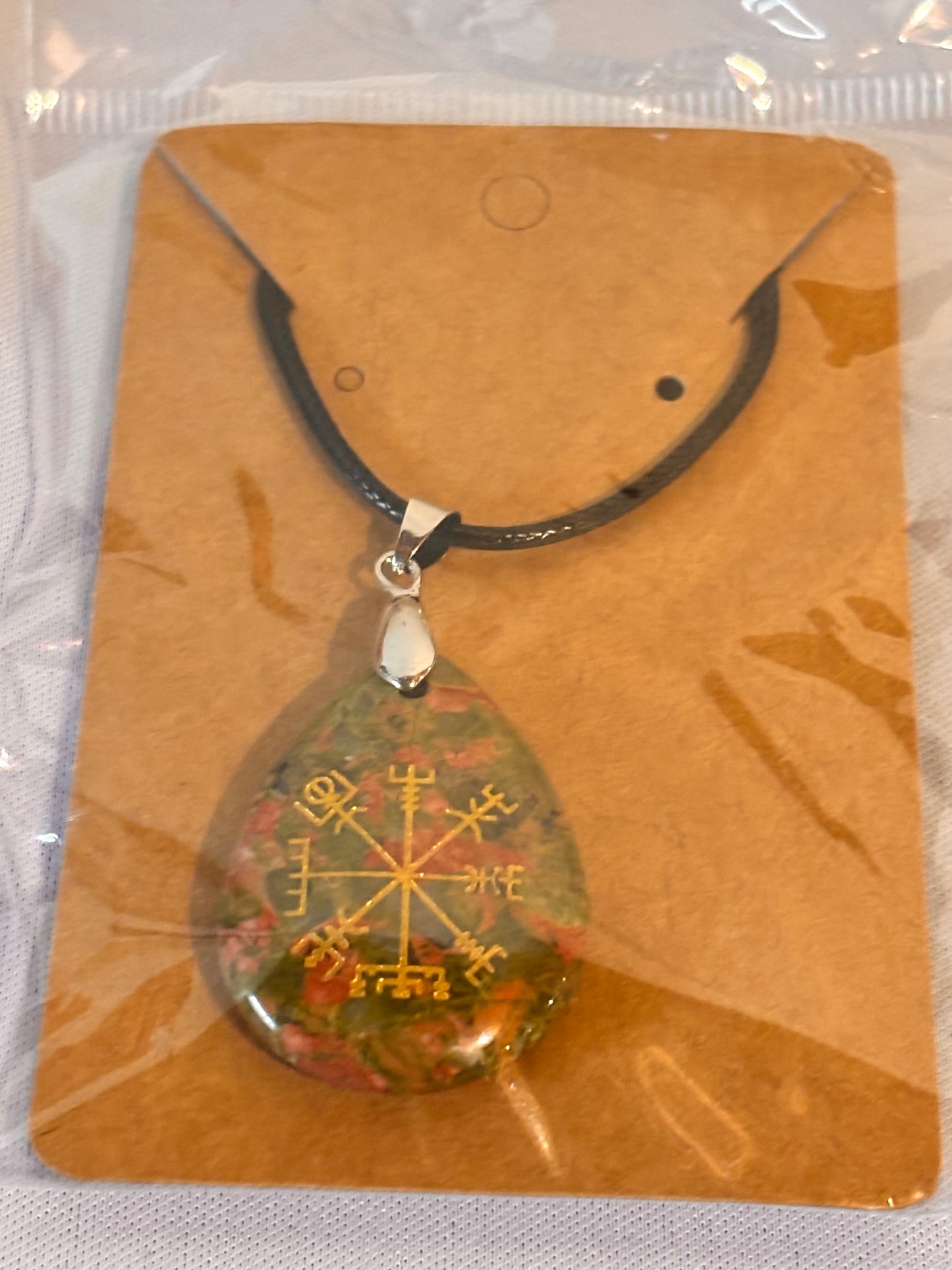 Red and Green Stone with Norse Compass Necklace