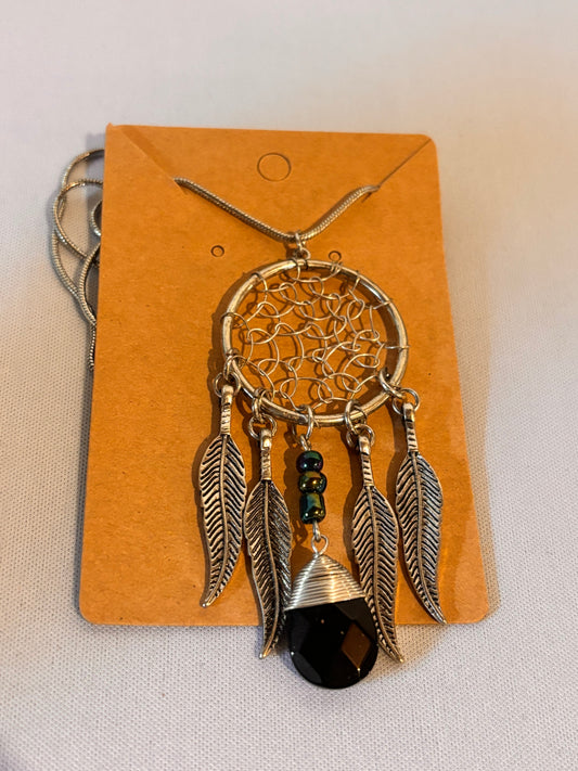 Dreamcatcher Necklace with Black Gem