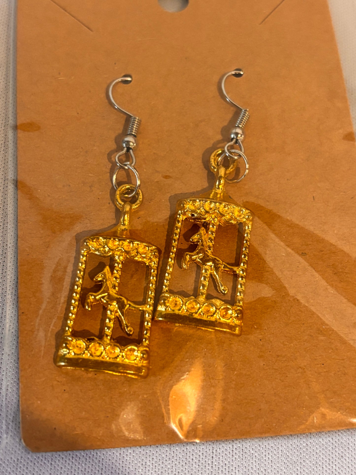 Gold Horse on Carousel Earrings