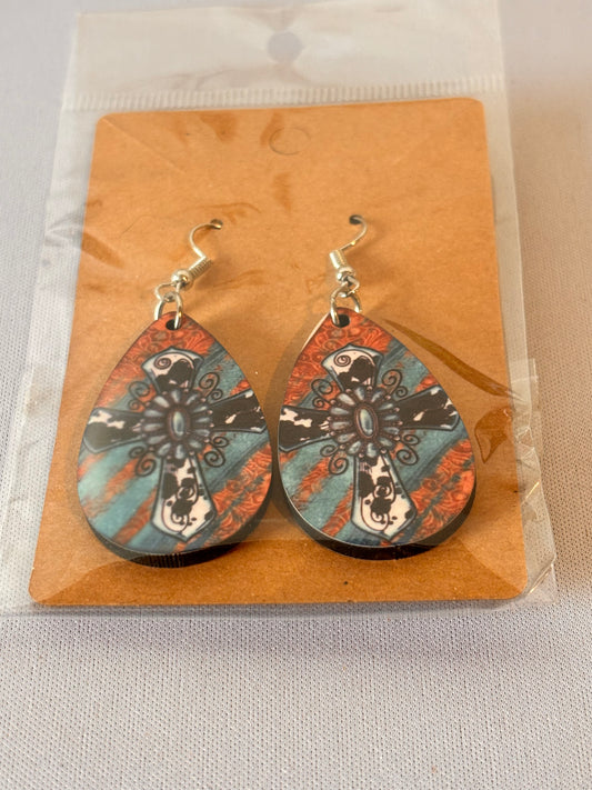 Cross with Turquoise center sublimation earrings