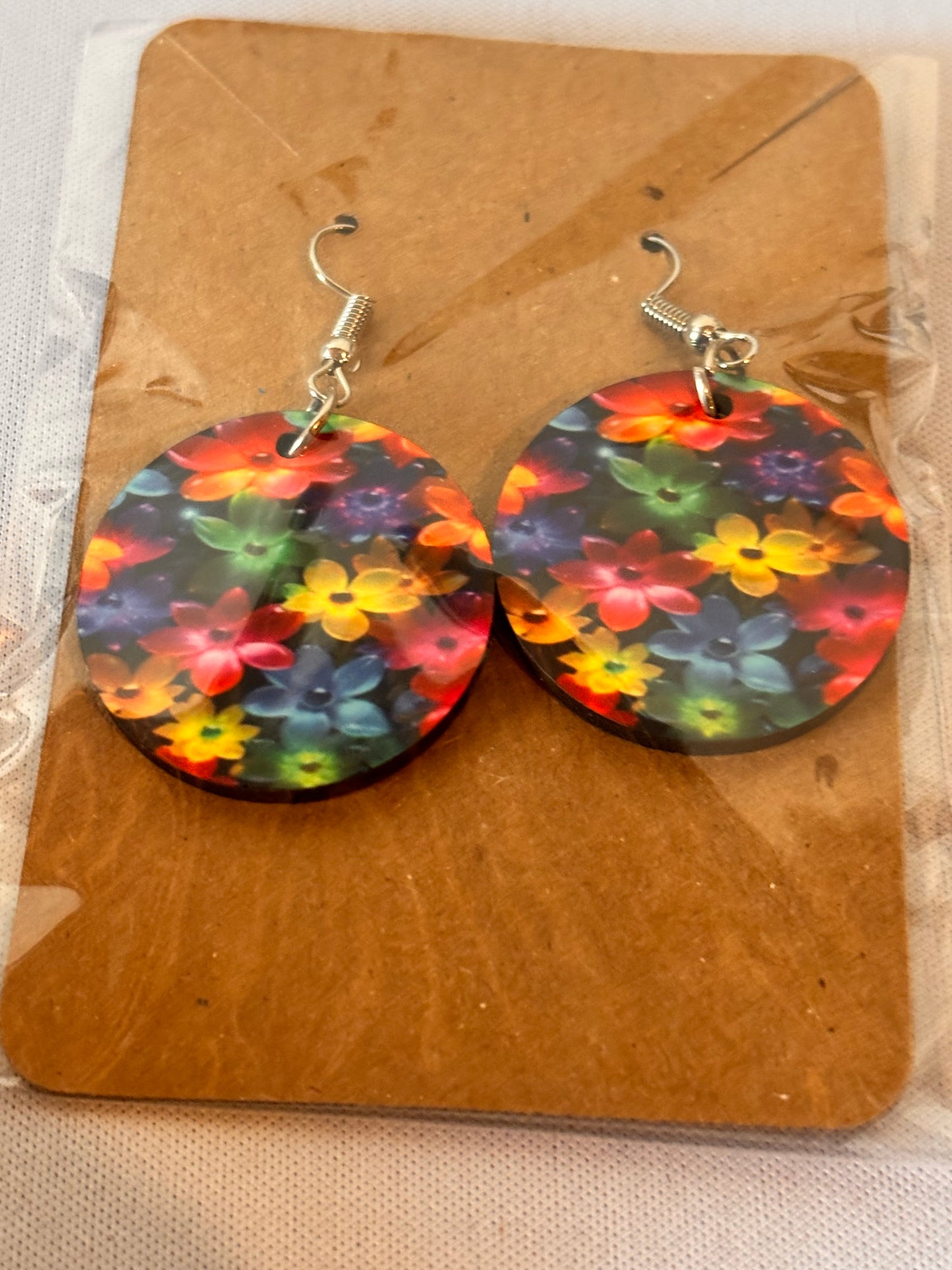 Rainbow colored Little Flowers Sublimation Earrings
