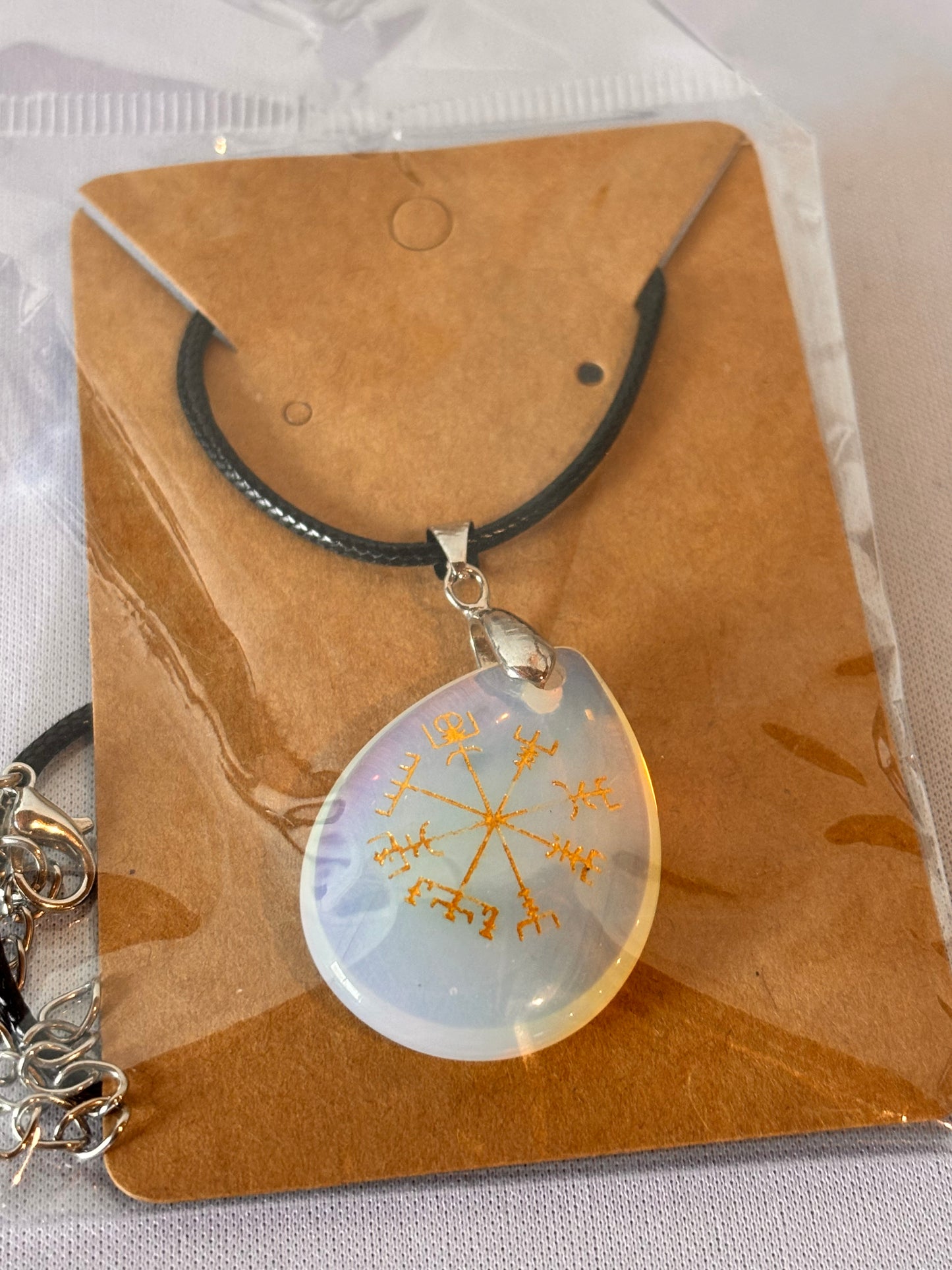 White Gem with Norse Compass necklace