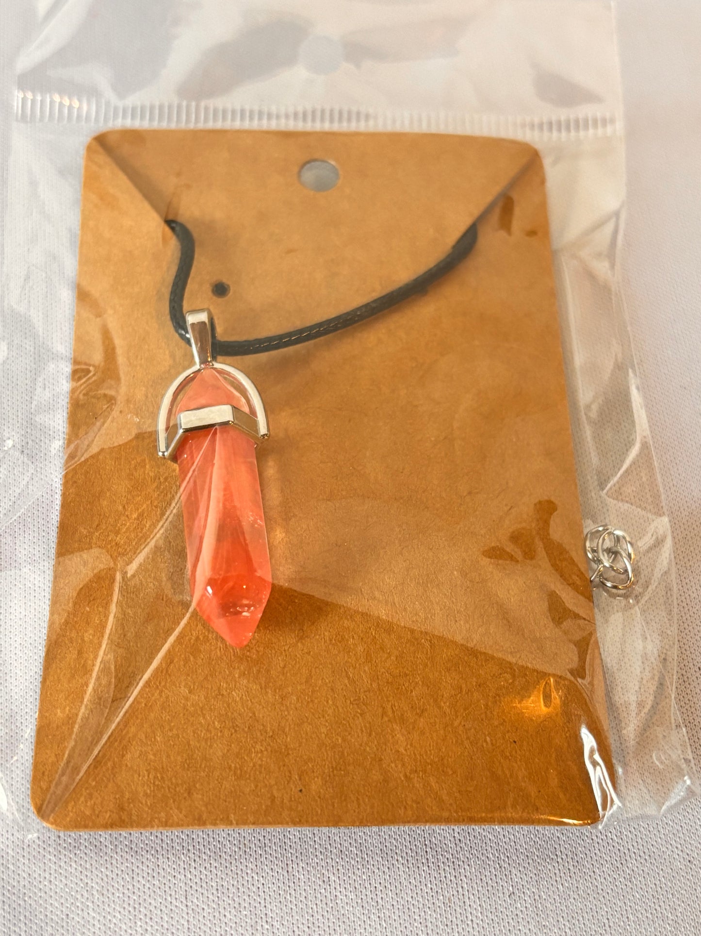 Peachy Colored Crystal like Stone Necklace