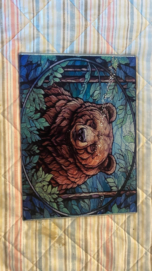Stain Glass Bear Glass Cutting Board
